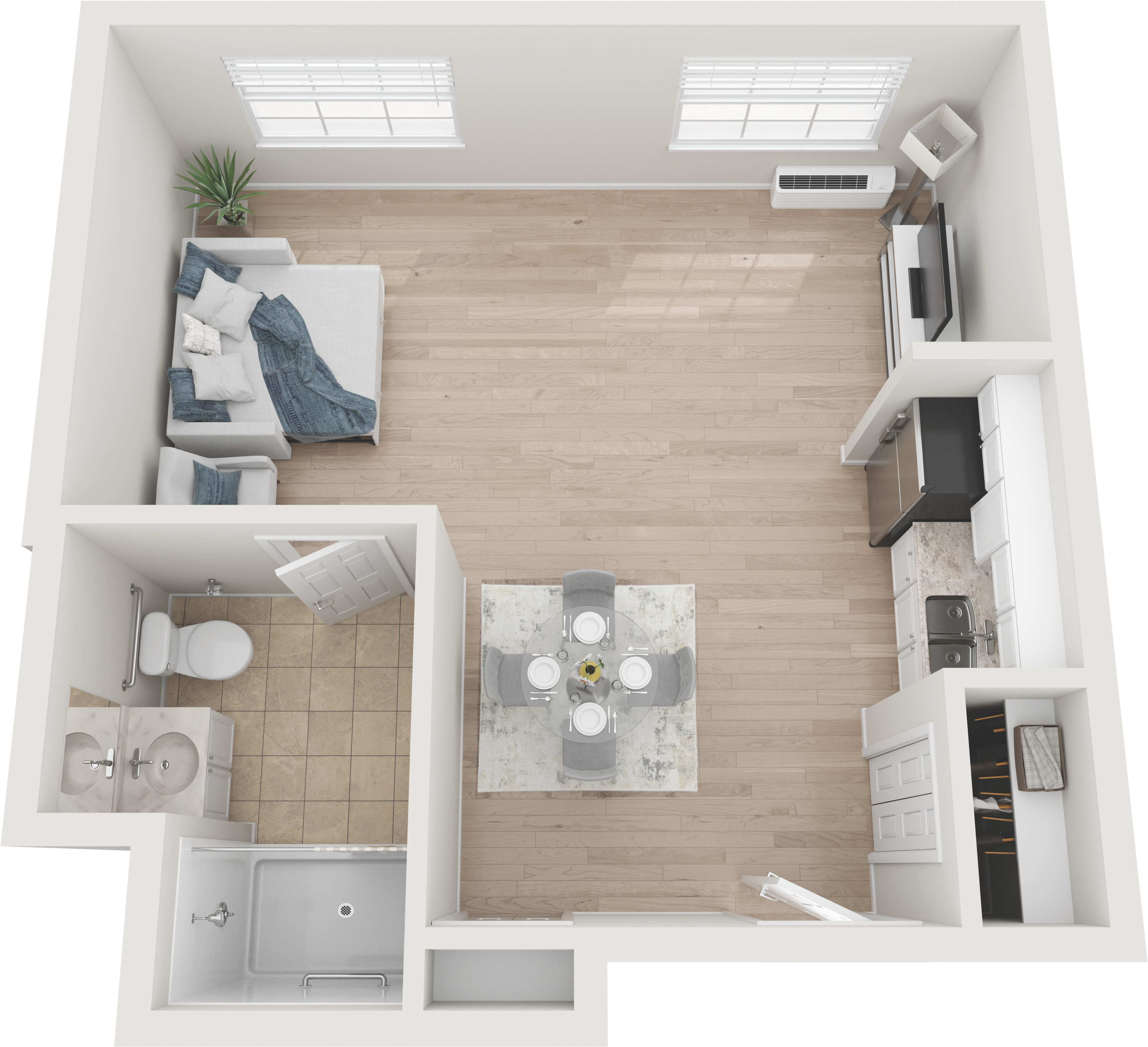 Studio, One Bath floor plan
